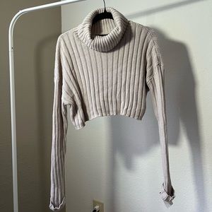 Tan Ribbed Turtleneck Sweater